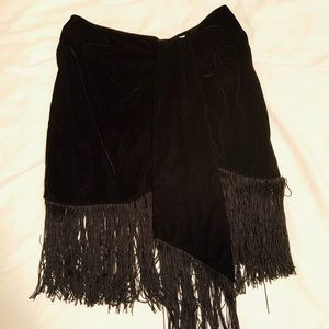 Zara black velvet skirt with fringe